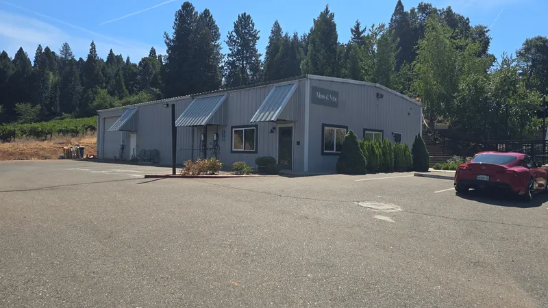 Morton Family Cellars winery building and parking area in Camino CA