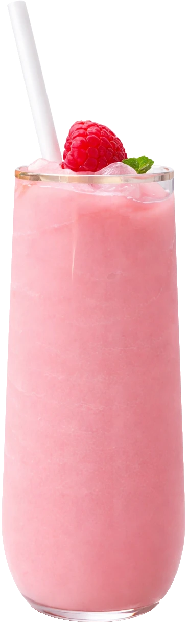 A tall pink wine slushy with a fresh raspberry and a sprig of mint